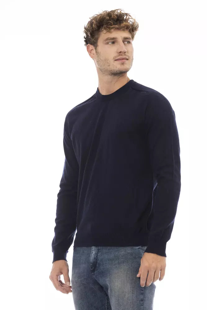 Blue Viscose Men Sweater