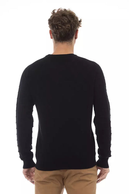 Black Viscose Men Sweater