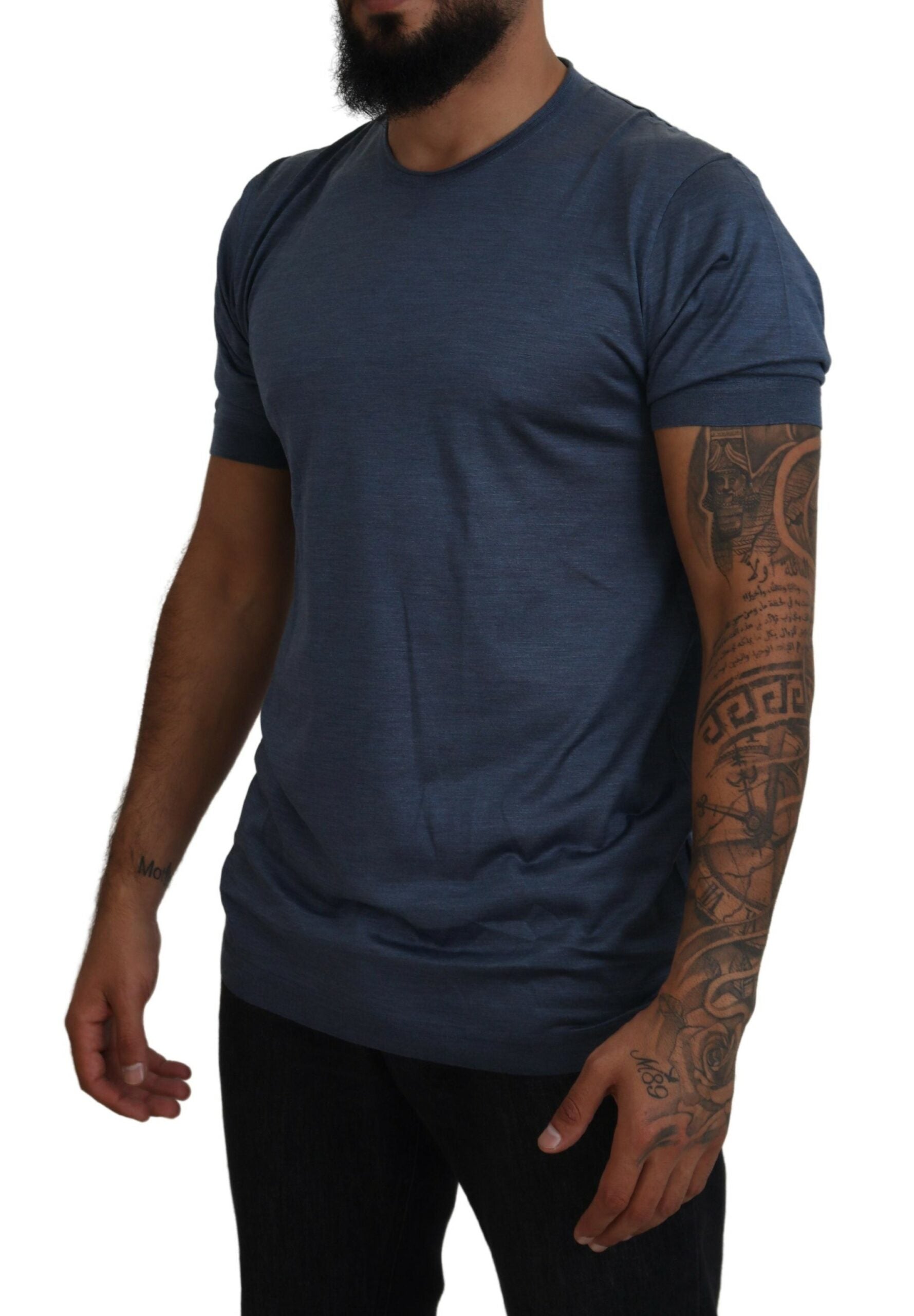 Elegant Silk Crewneck Blue Tee