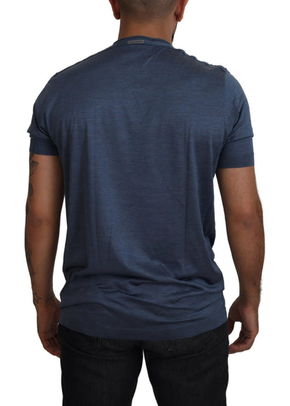 Elegant Silk Crewneck Blue Tee