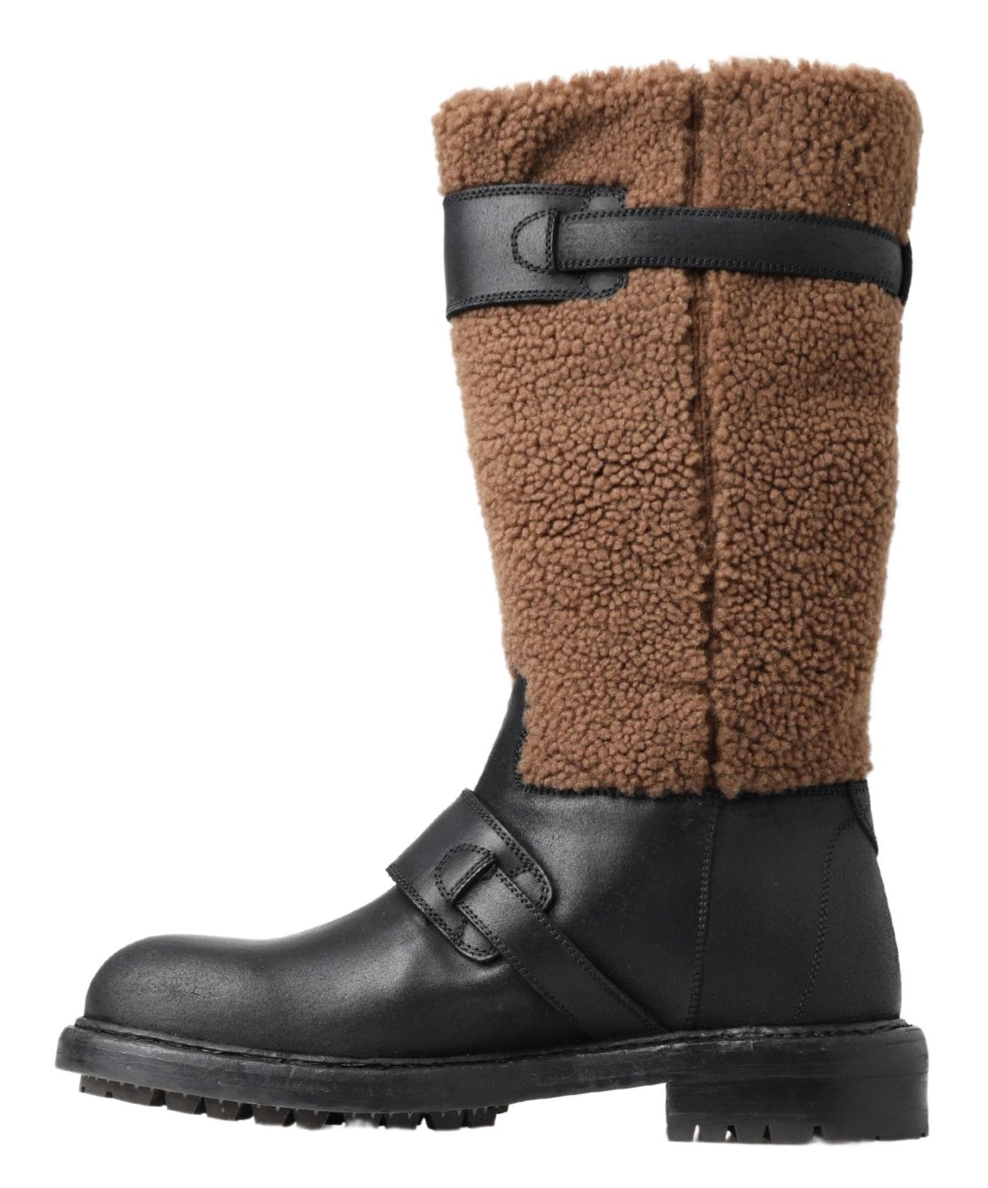 Black Shearling Leather Long Boots