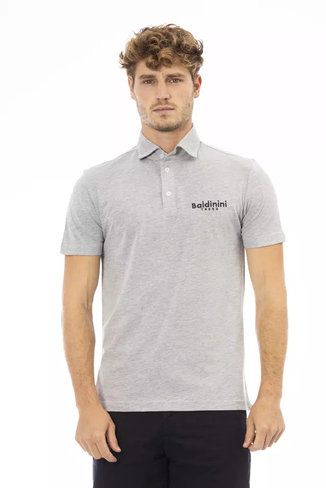 Gray Cotton Men Polo-Shirt