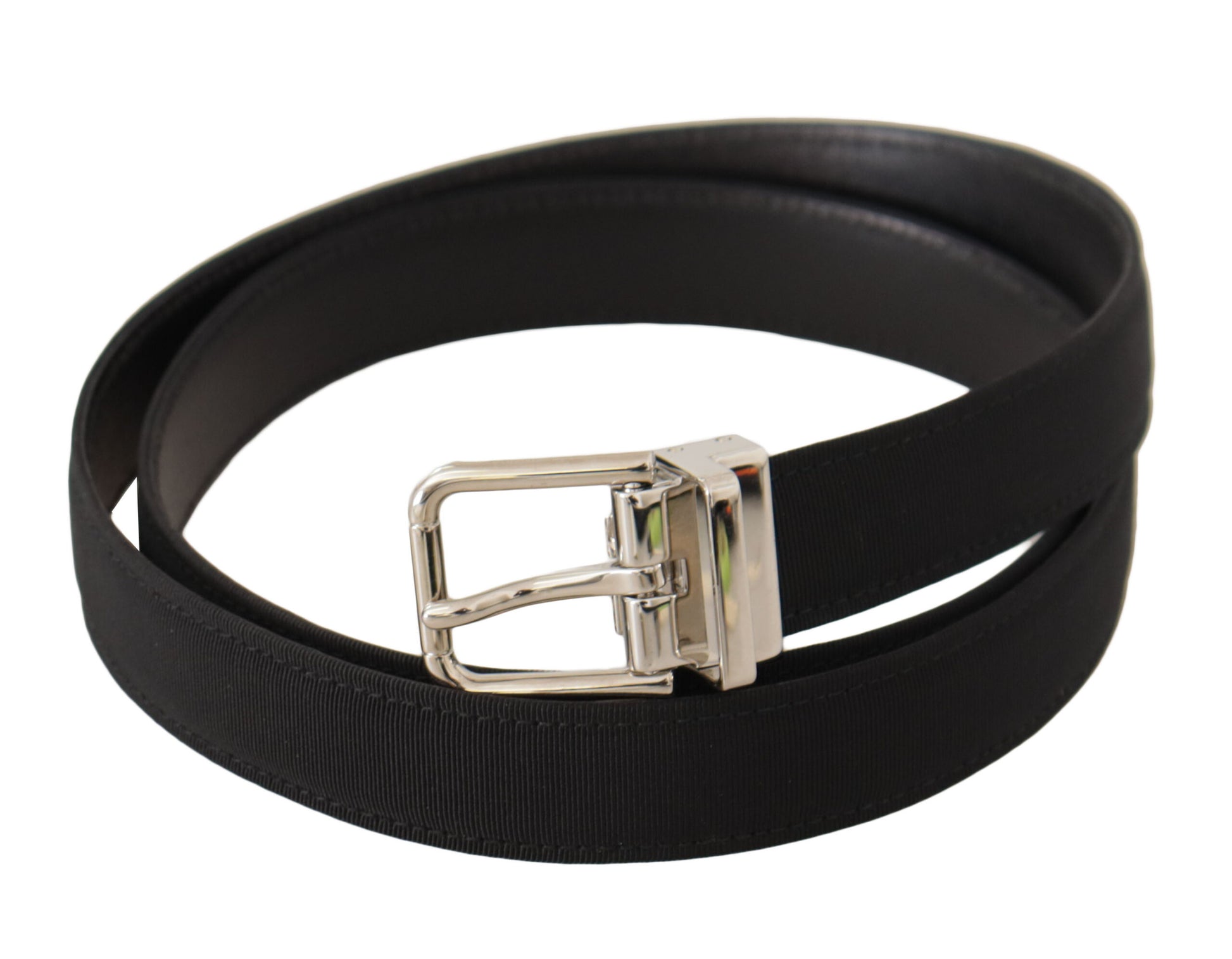 Elegant Black Canvas and Leather Belt