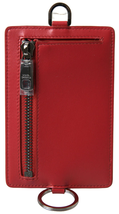 Elegant Red Leather Lanyard Card Holder