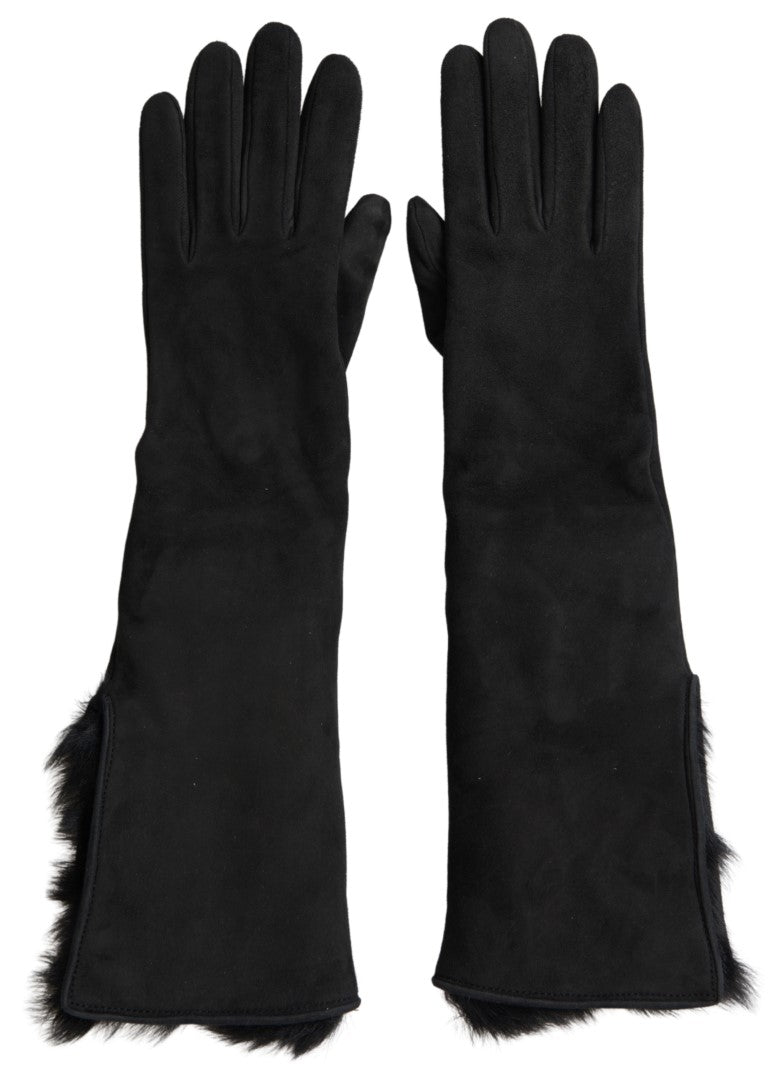 Elegant Leather Elbow Length Gloves with Fur Trim