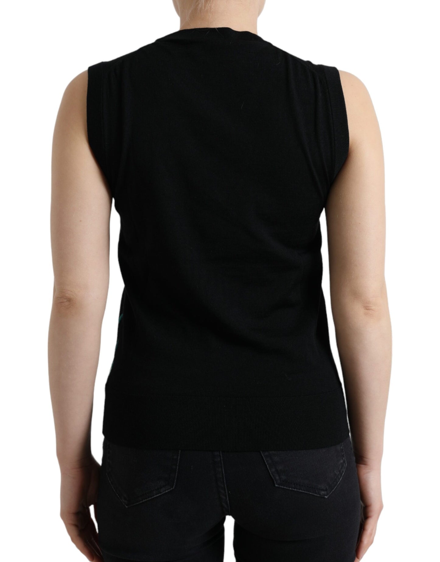 Elegant Crew Neck Wool Silk Tank with Bird Embroidery