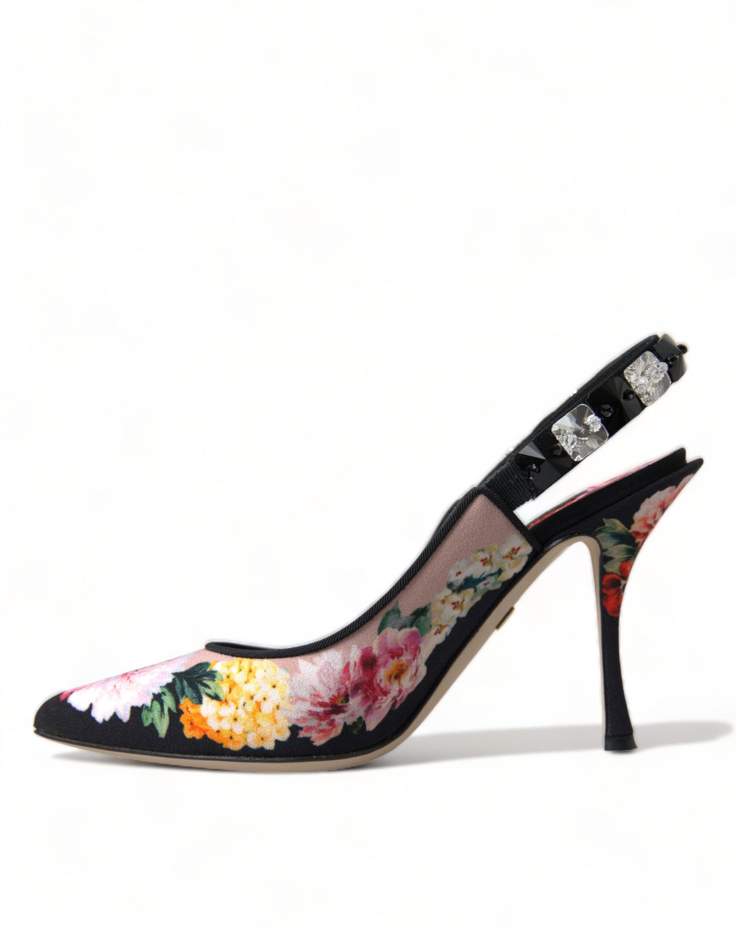 Floral Slingback Heels with Luxe Crystal Details