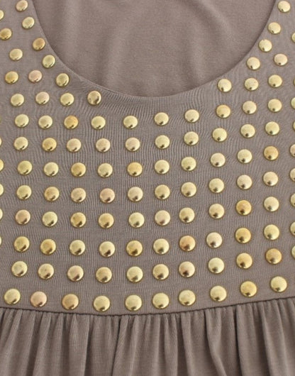 Studded Sheath Knee-Length Dress in Beige