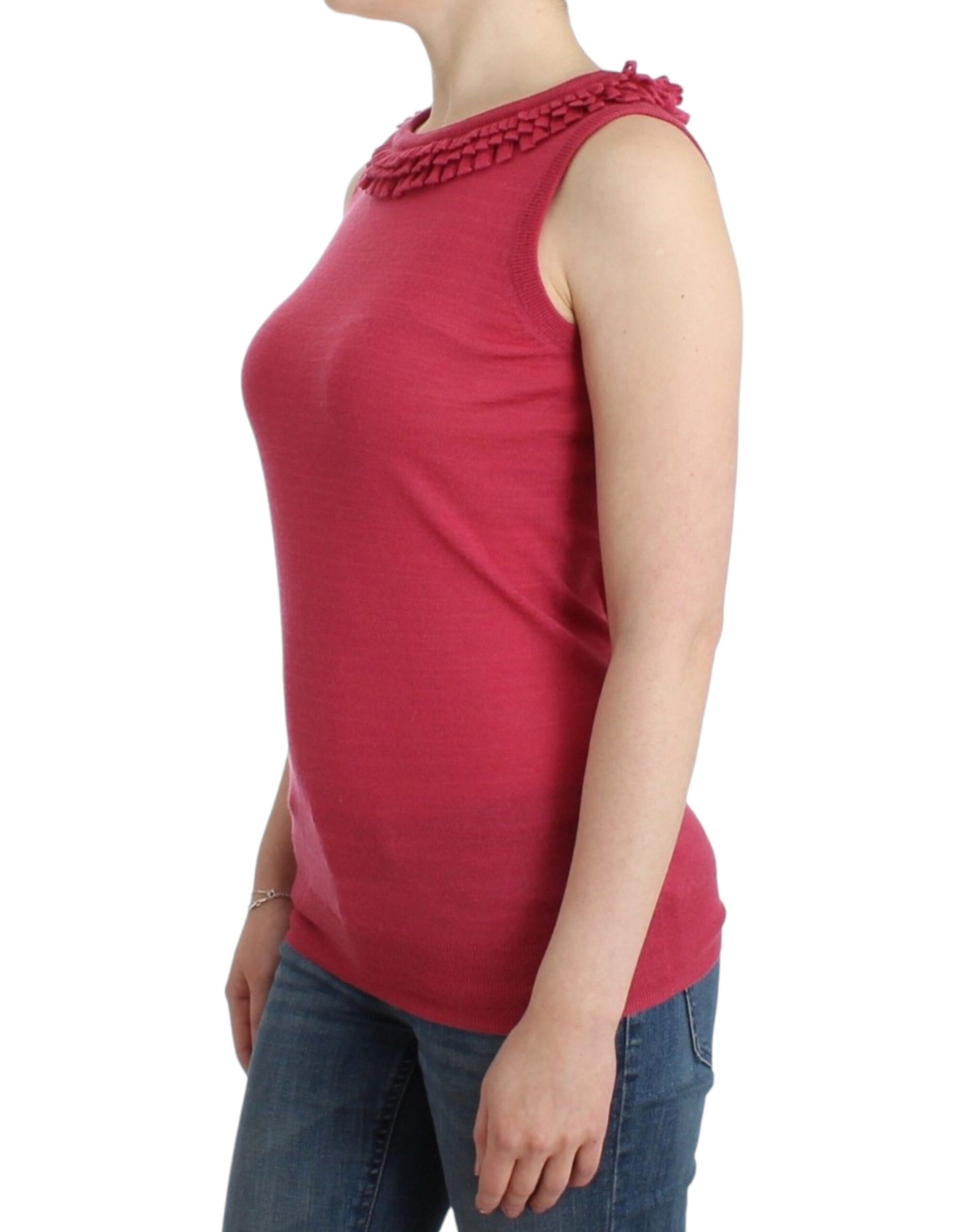 Elegant Pink Sleeveless Wool Knit Top