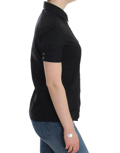 Elegant Black Cotton Stretch Shortsleeve Blouse