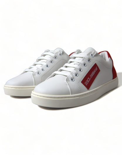 Chic White Leather Sneakers with Red Accents