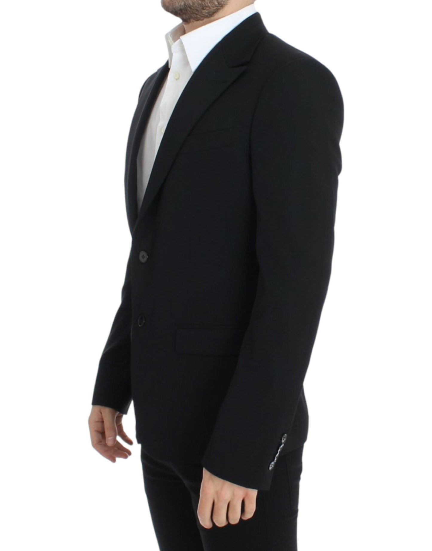 Elegant Slim Fit Black Wool Blazer