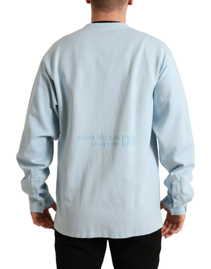 Elegant Light Blue Cotton Blend Crew Neck Sweater