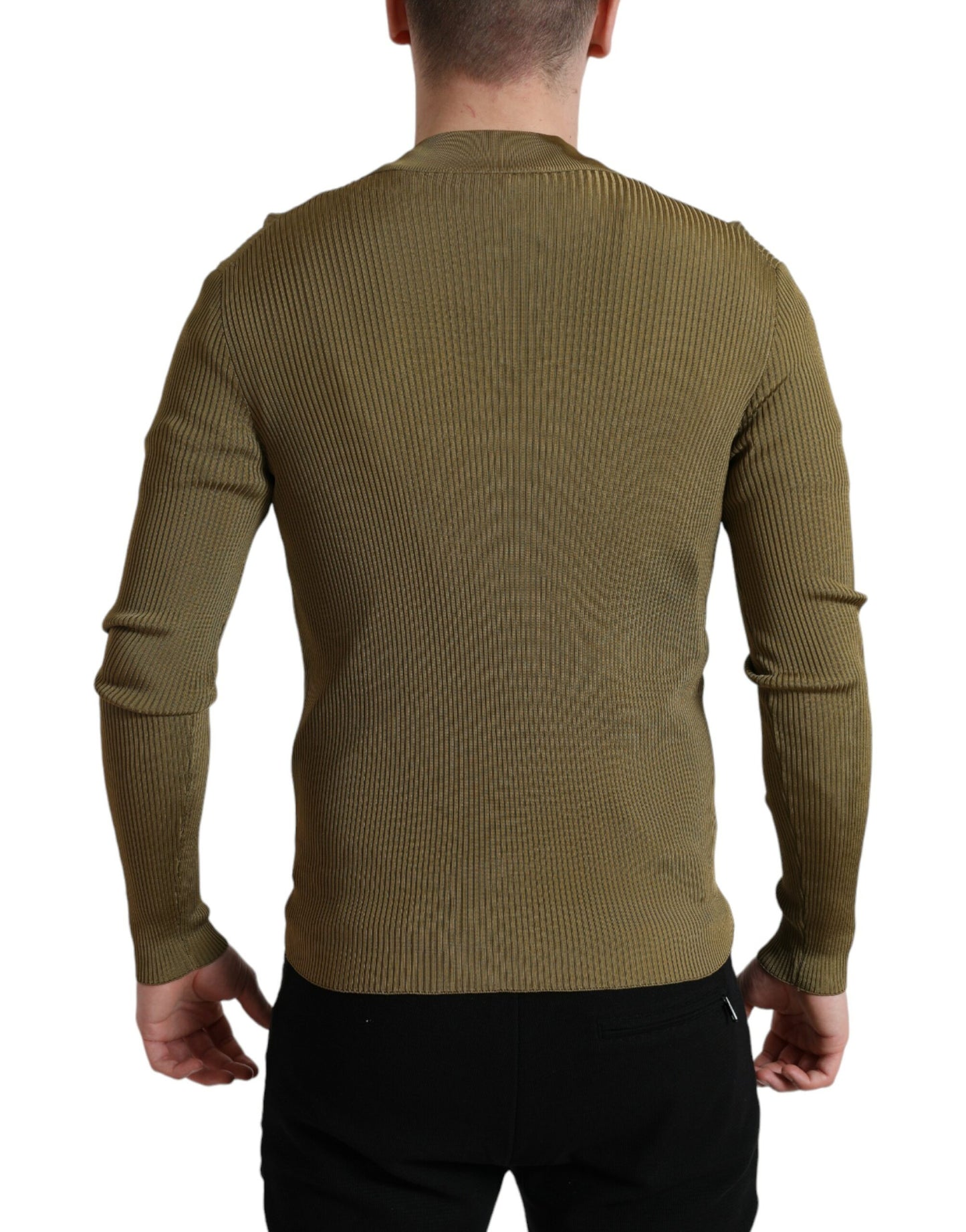 Army Green Viscose Crew Neck Sweater