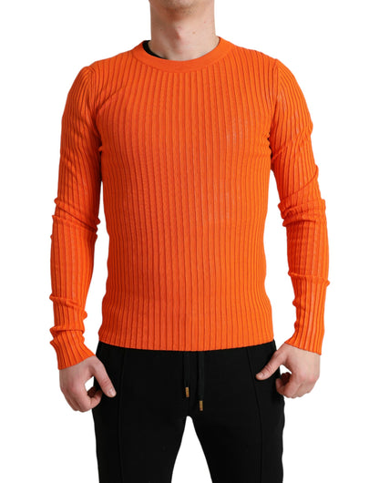 Sleek Sunset Orange Knitted Pullover Sweater