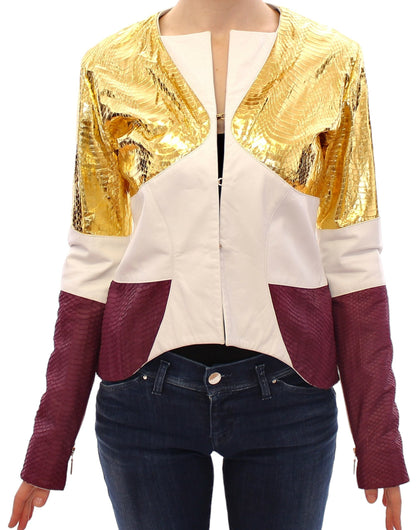 Elegant Metallic Croc Print Leather Jacket