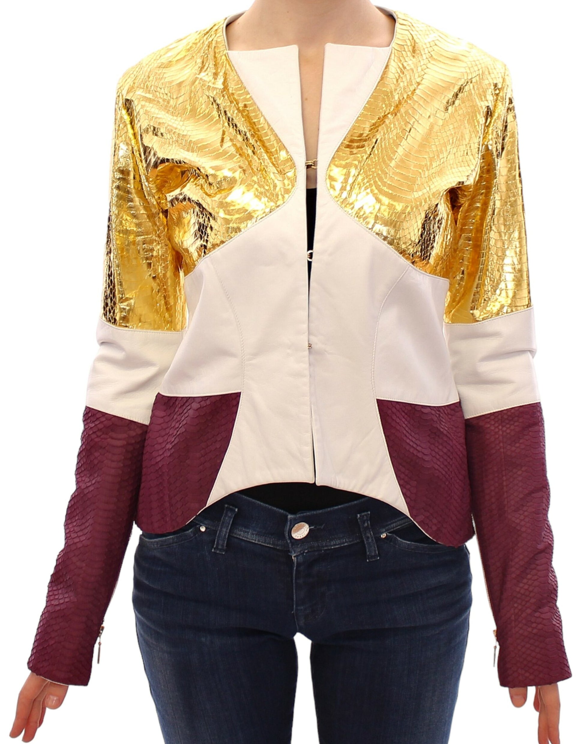 Elegant Metallic Croc Print Leather Jacket