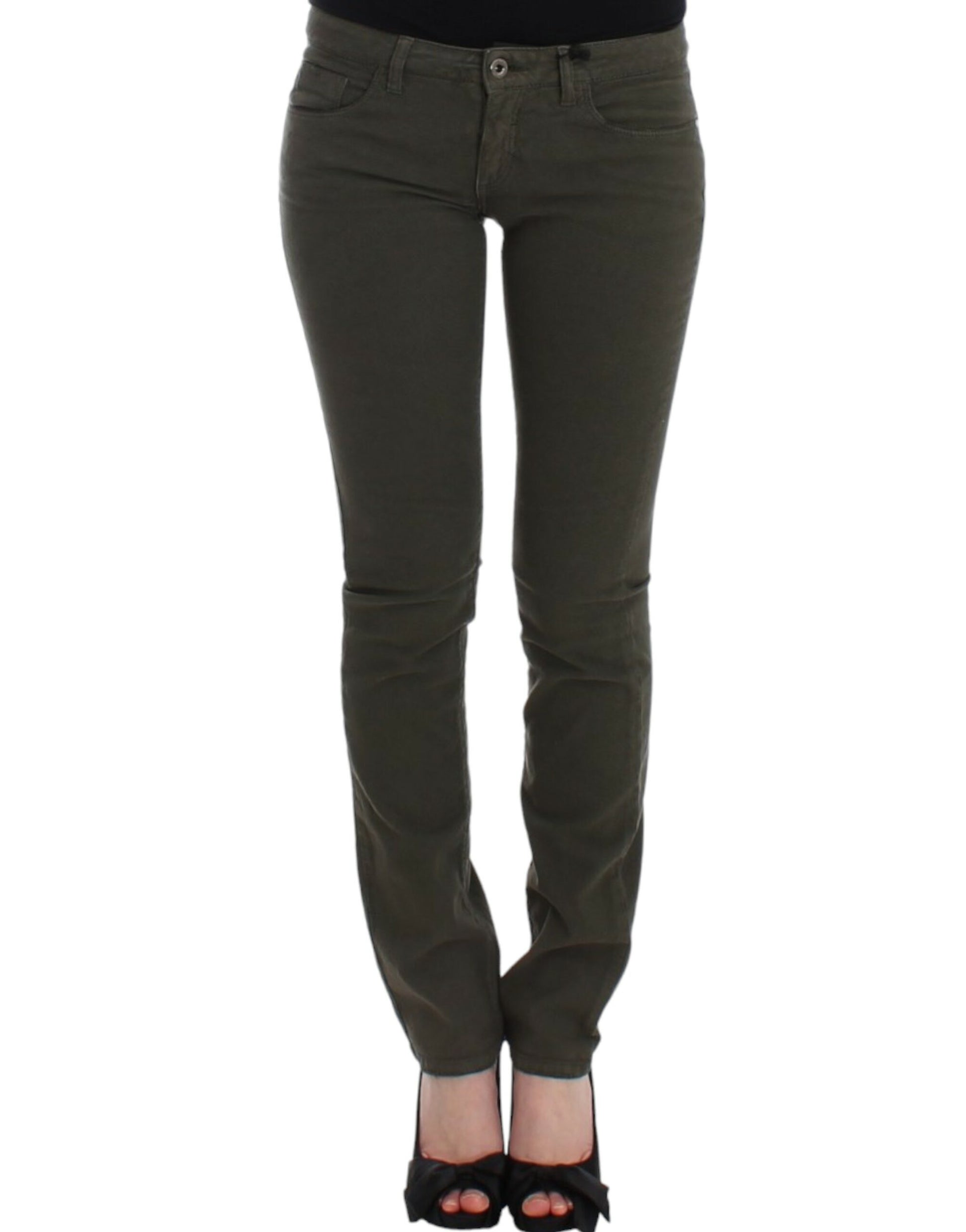 Chic Green Slim Leg Designer Jeans