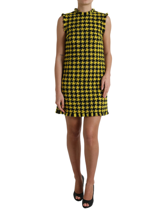 Houndstooth Knitted Chic Yellow Mini Skirt