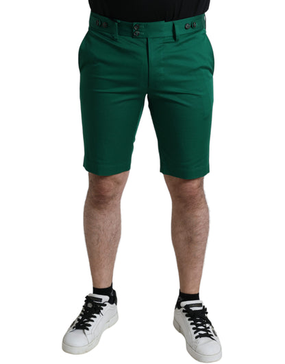 Elegant Deep Green Cotton Bermuda Shorts