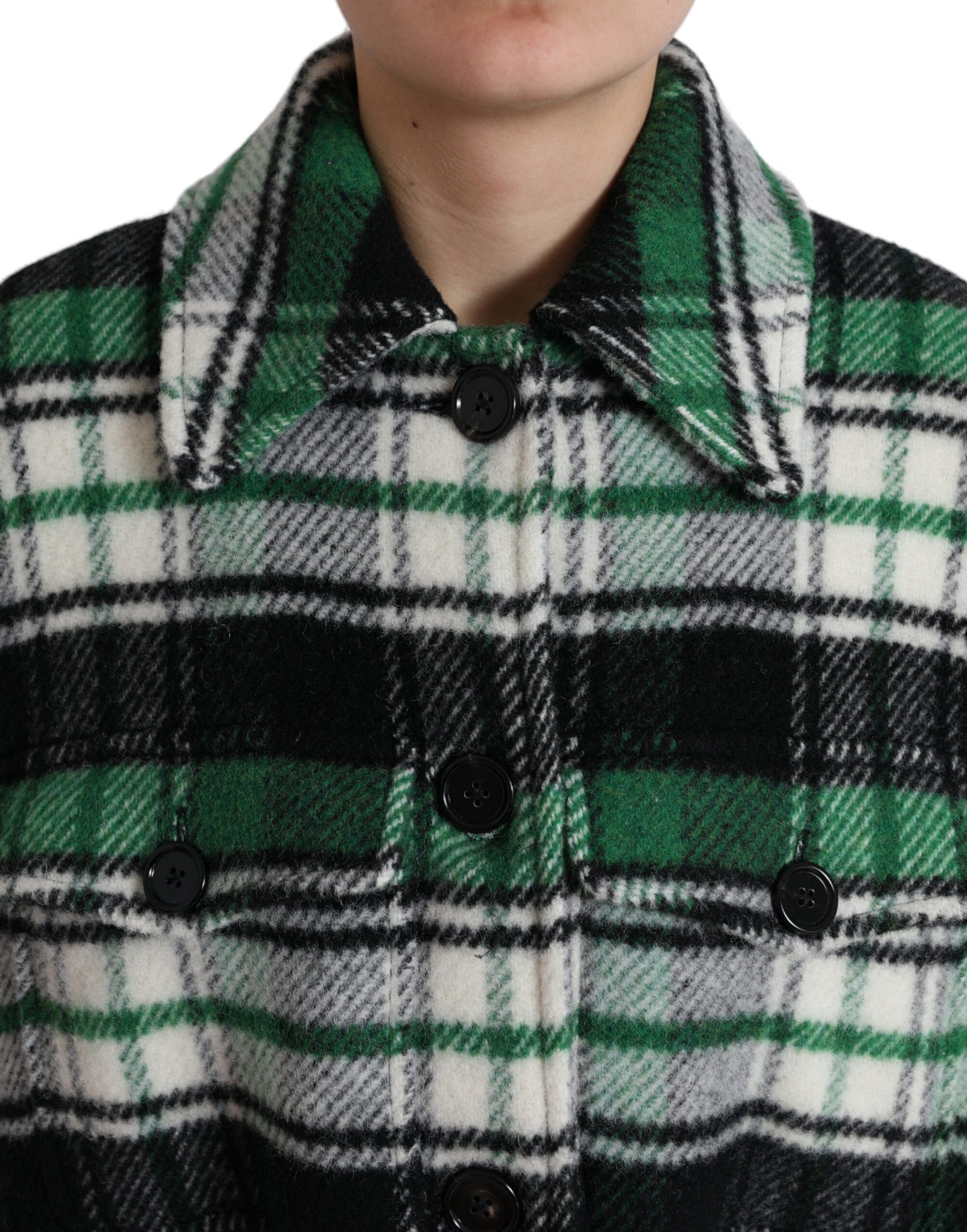 Elegant Green Plaid Long Coat