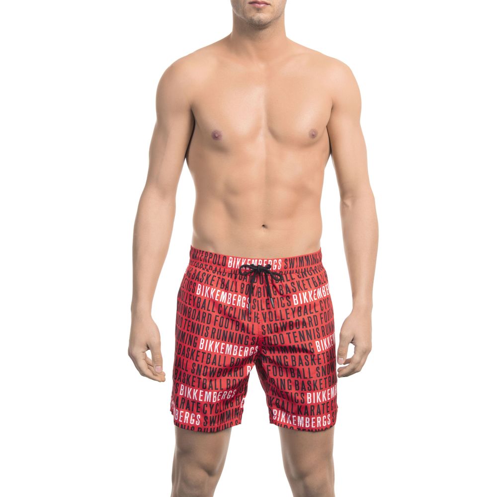 Red Polyester Men Swim Short