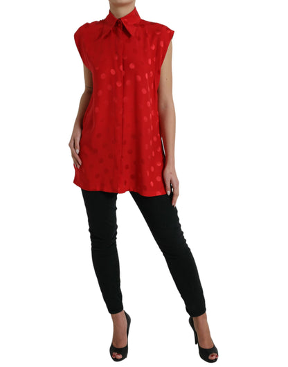 Elegant Polka Dot Sleeveless Silk Blouse