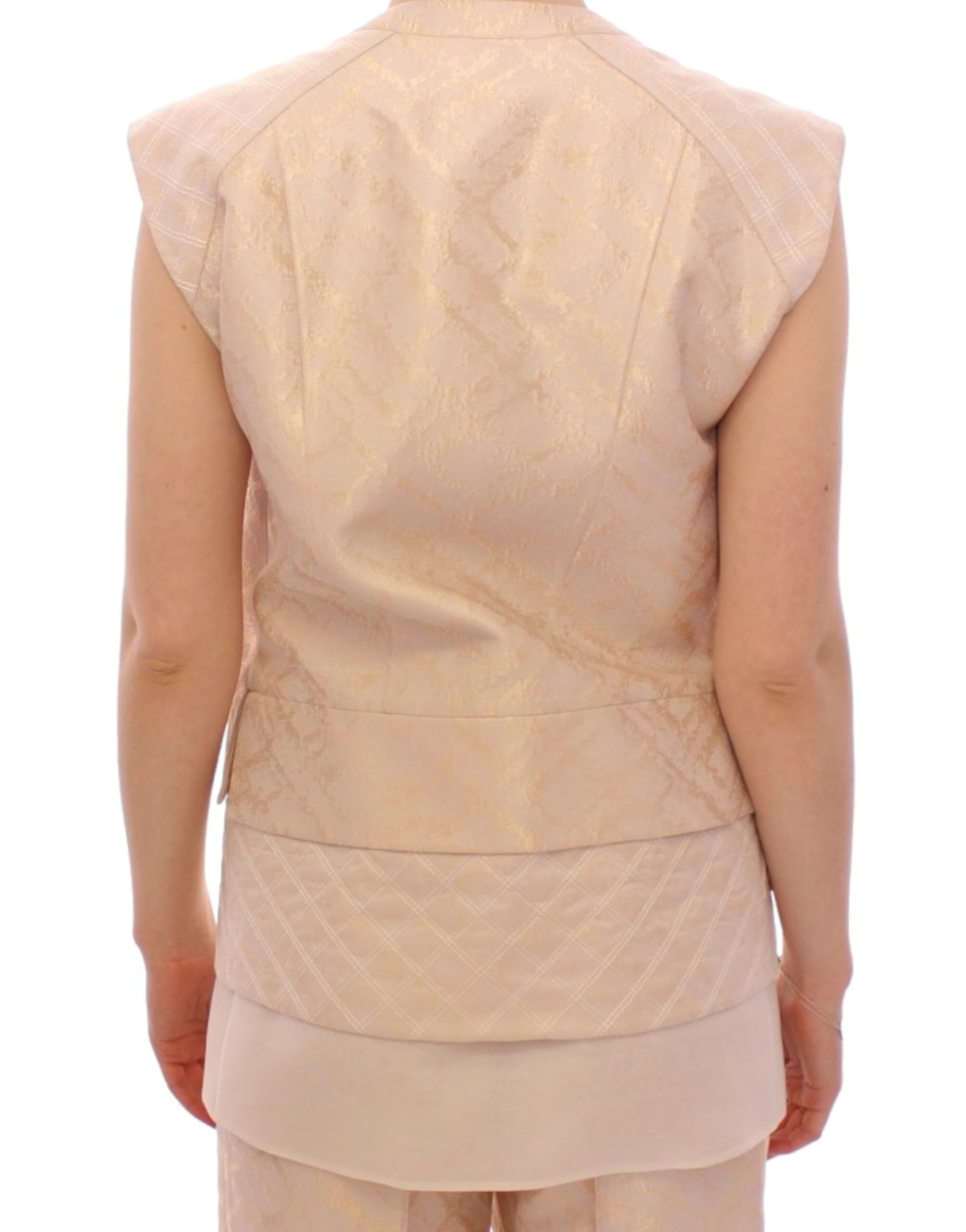 Exquisite Beige Brocade Sleeveless Jacket Vest