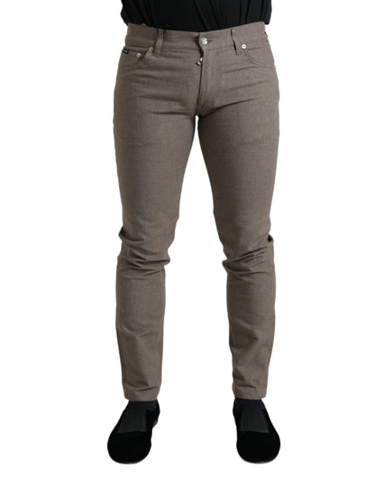 Elegant Brown Cotton Stretch Skinny Pants