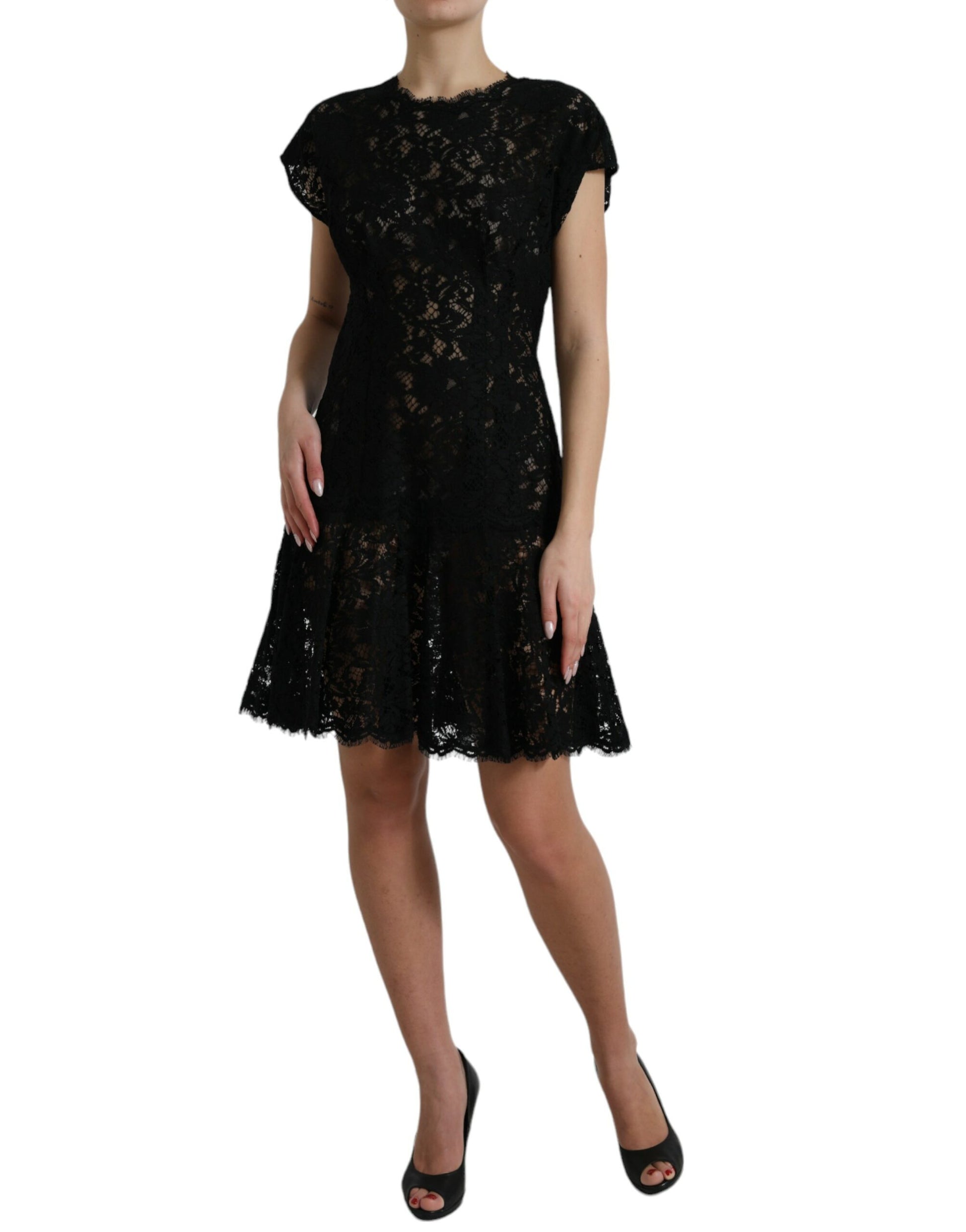 Elegant Black Floral Lace A-Line Mini Dress