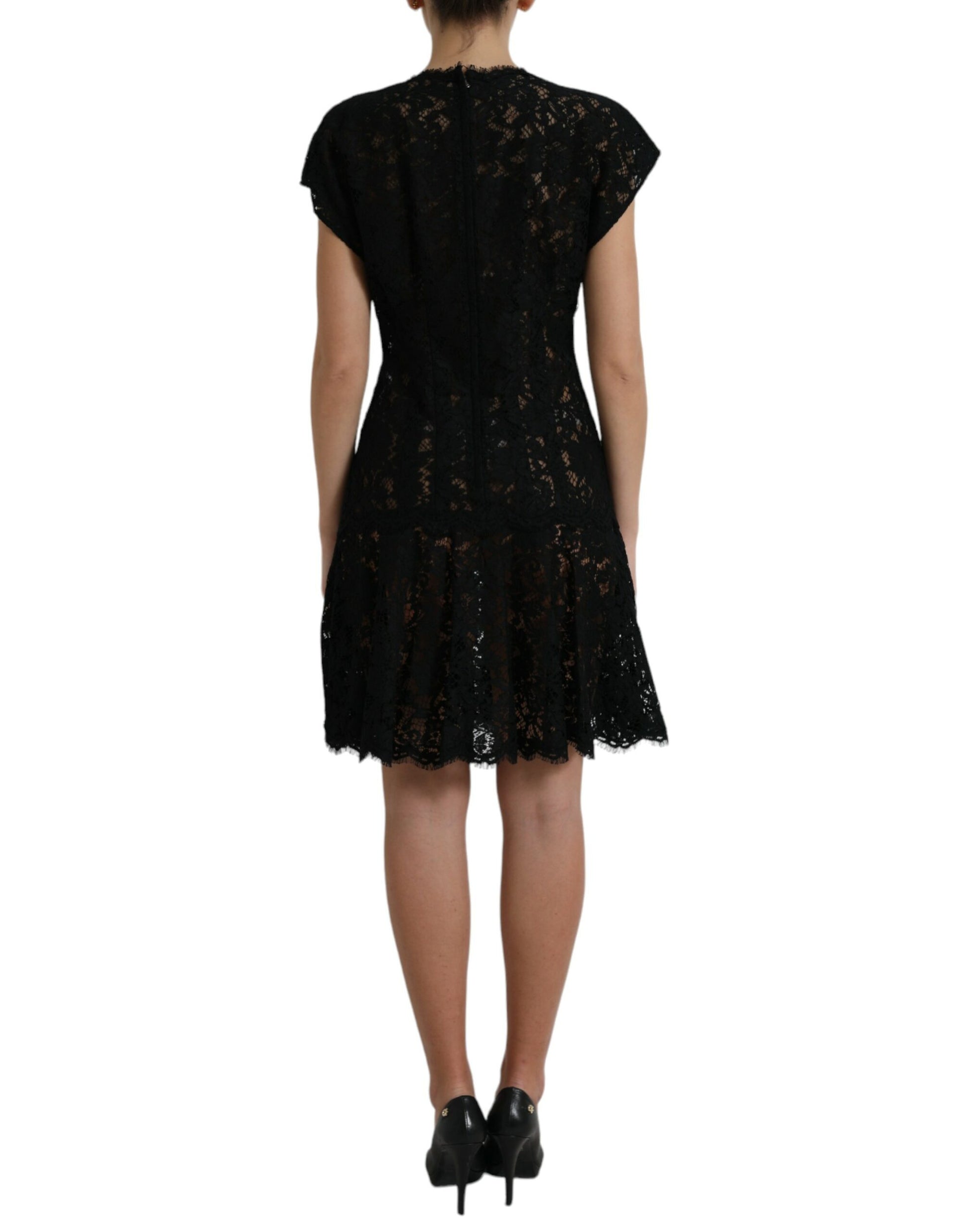 Elegant Black Floral Lace A-Line Mini Dress