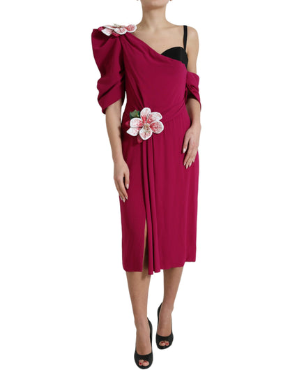 Elegant Purple Silk Midi Sheath Dress