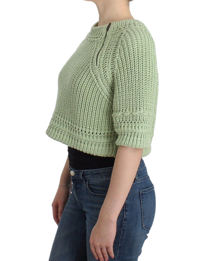 Chic Green Cropped Cotton Sweater