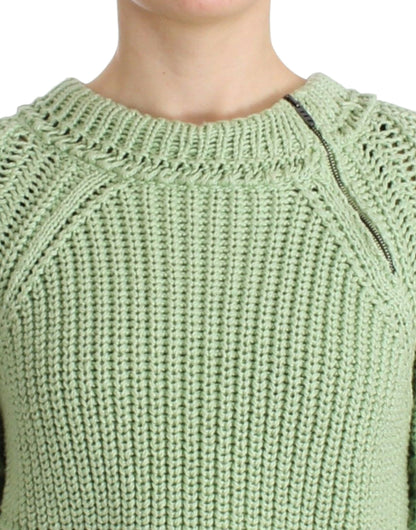 Chic Green Cropped Cotton Sweater