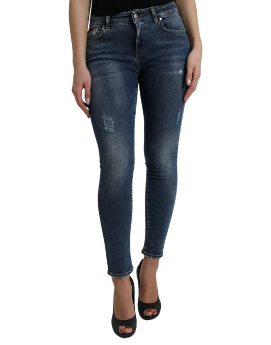 Elegant Mid Waist Stretch Jeans in Blue