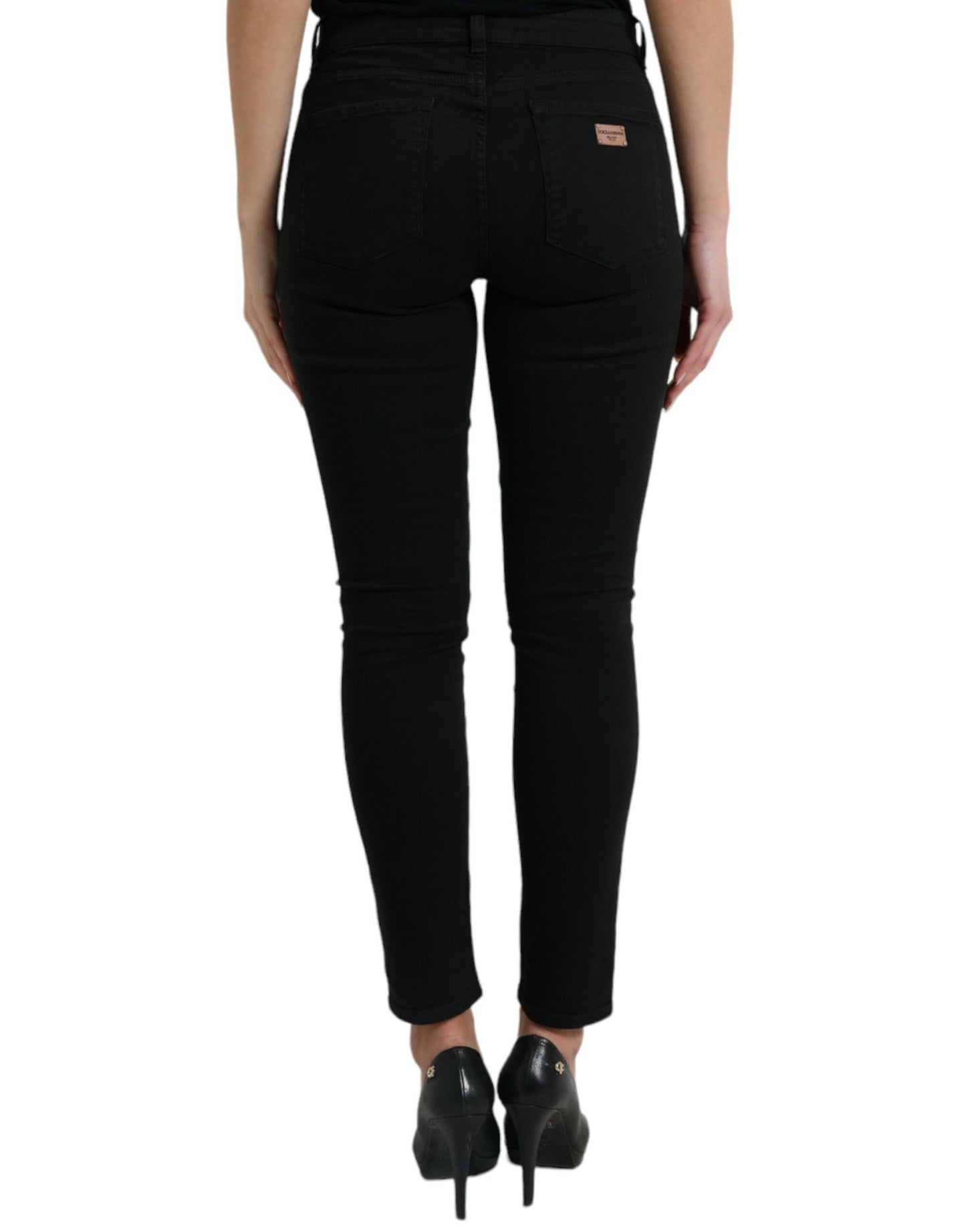 Chic Black Mid-Waist Stretch Jeans