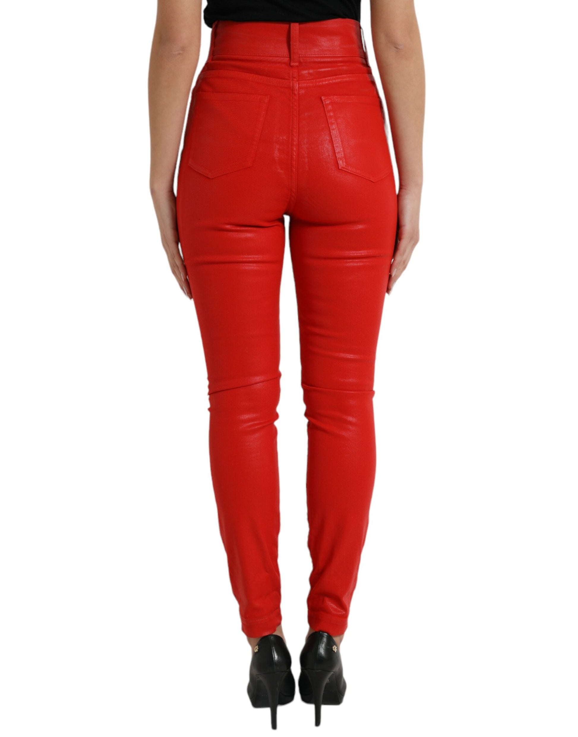 Elegant High-Waist Stretch Denim in Red