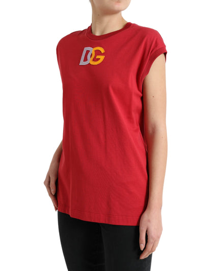 Elegant Red Cotton Crew Neck Tank Top