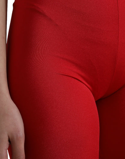 Elegant Red High Waist Leggings Pants