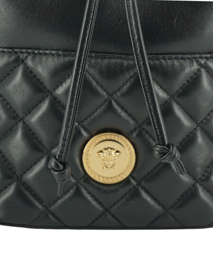 Elegant Black Leather Bucket Shoulder Bag