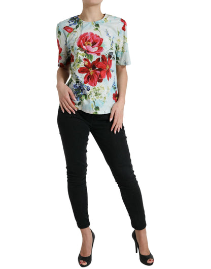 Chic Floral Round Neck Cotton Top