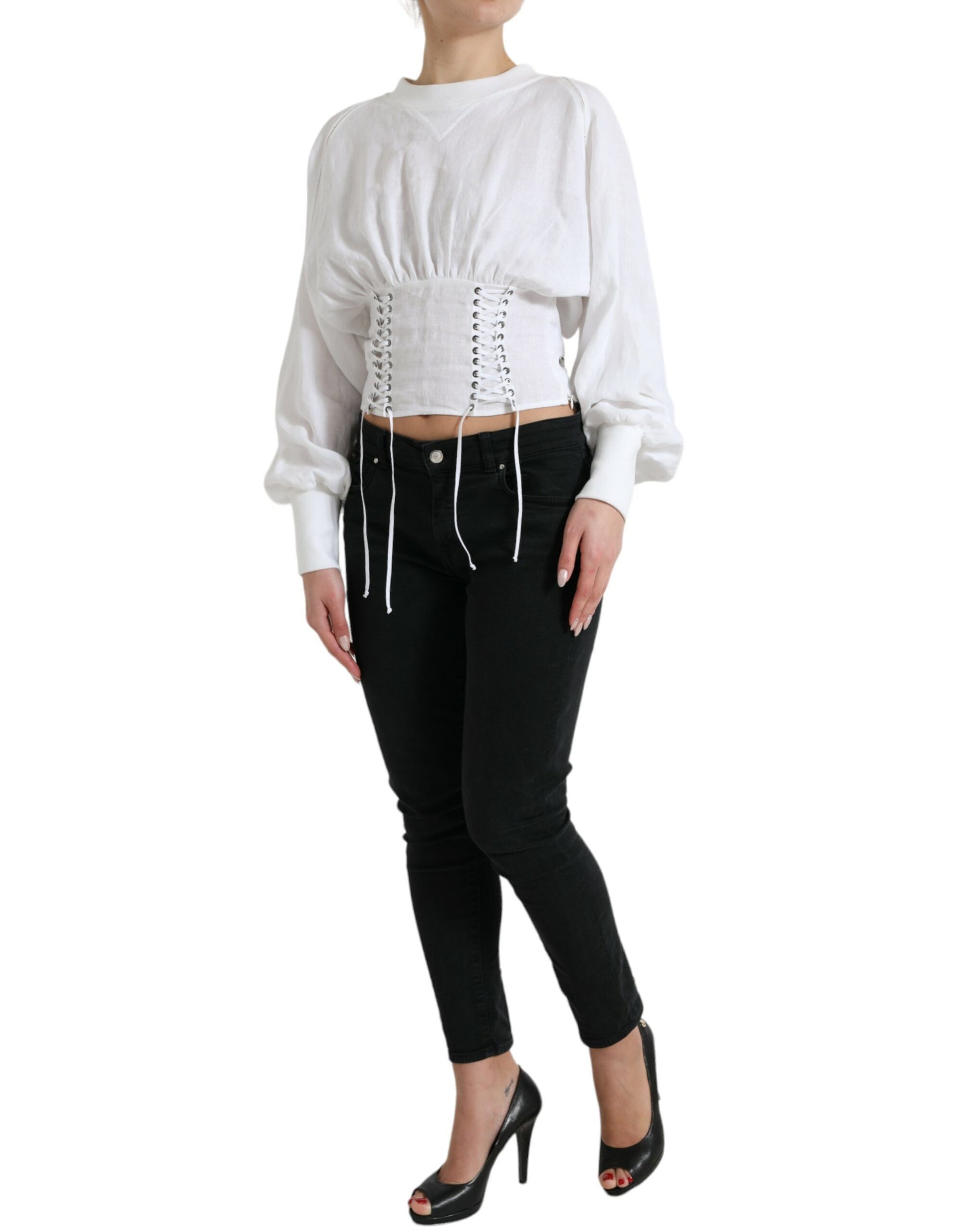 Elegant White Lace-Up Corset Cropped Top