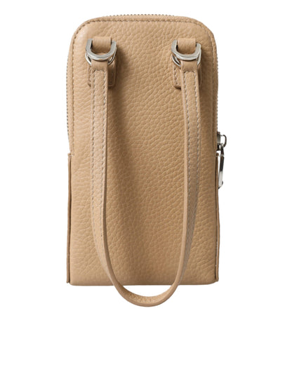 Elegant Beige Leather Crossbody Phone Bag