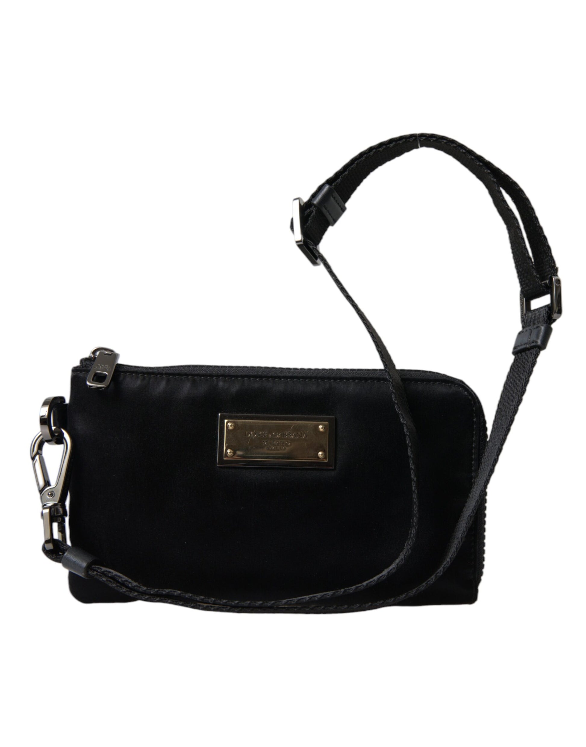 Elegant Black Nylon & Leather Pouch