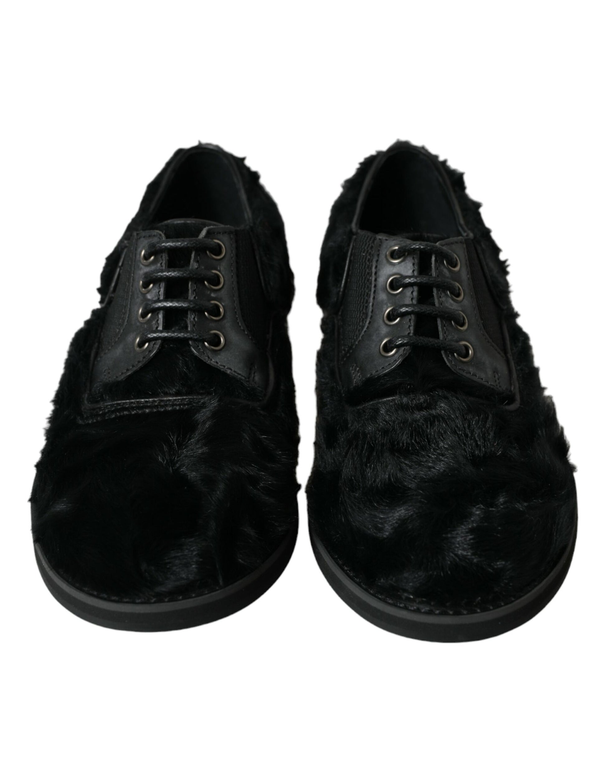 Elegant Black Fur Derby Dress Shoes for Men