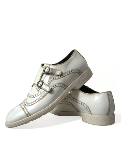 Elegant White Leather Derby Dress Shoes