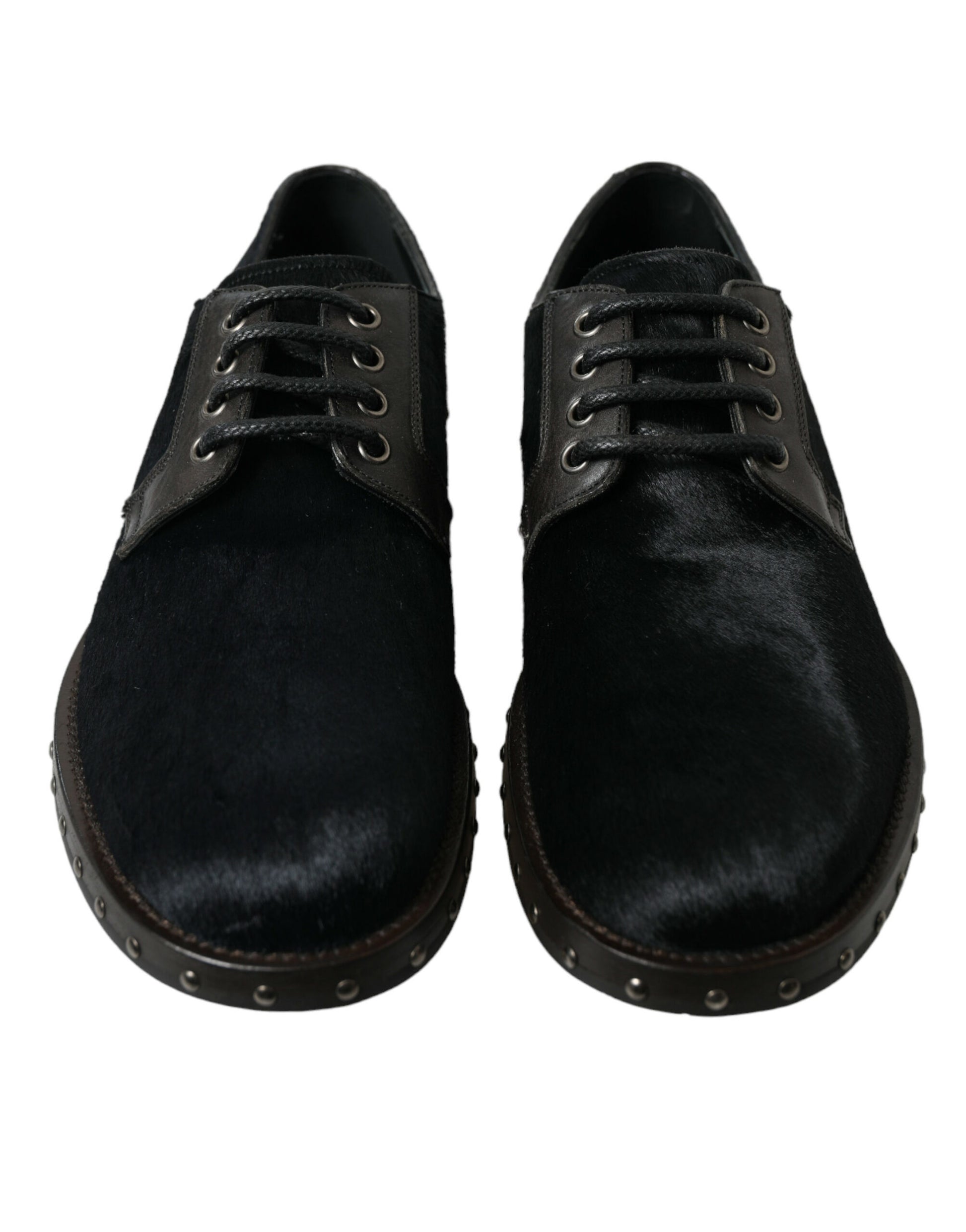 Elegant Black Calf Fur Derby Shoes