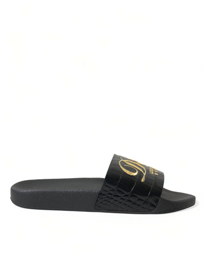 Elegant Black and Gold Leather Slides