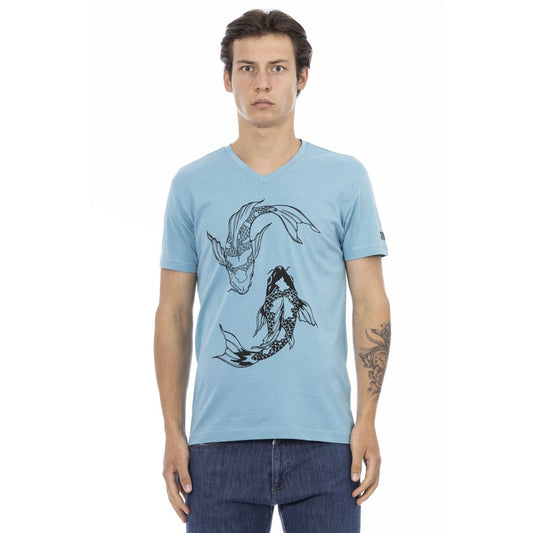 Light Blue Cotton Men T-Shirt