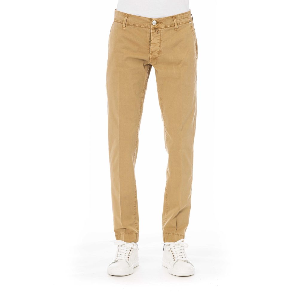 Beige Cotton Men Jeans